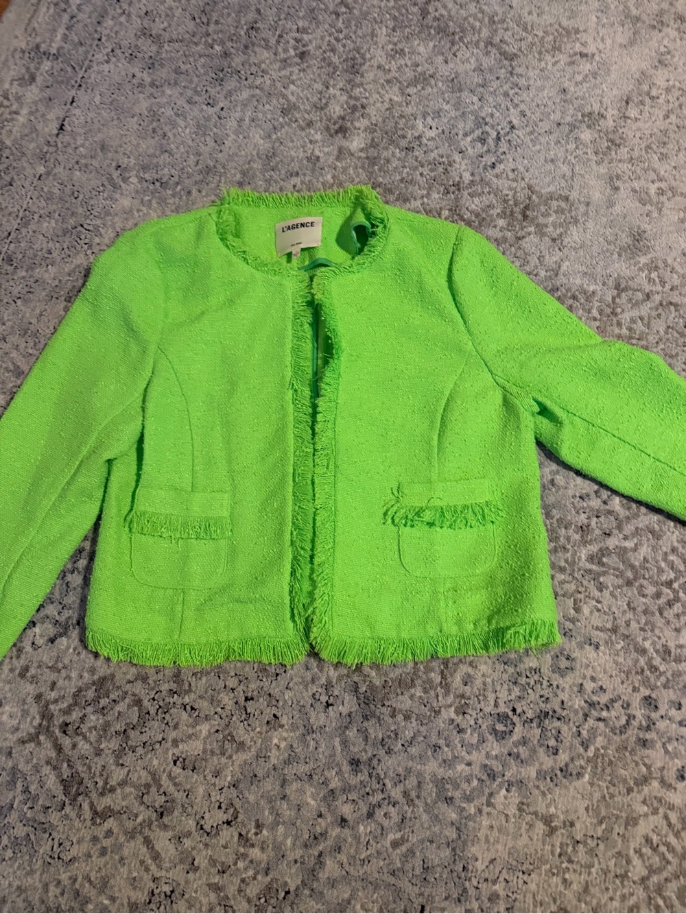 L'AGENCE Kids Lime Green Tweed Fringe Jacket